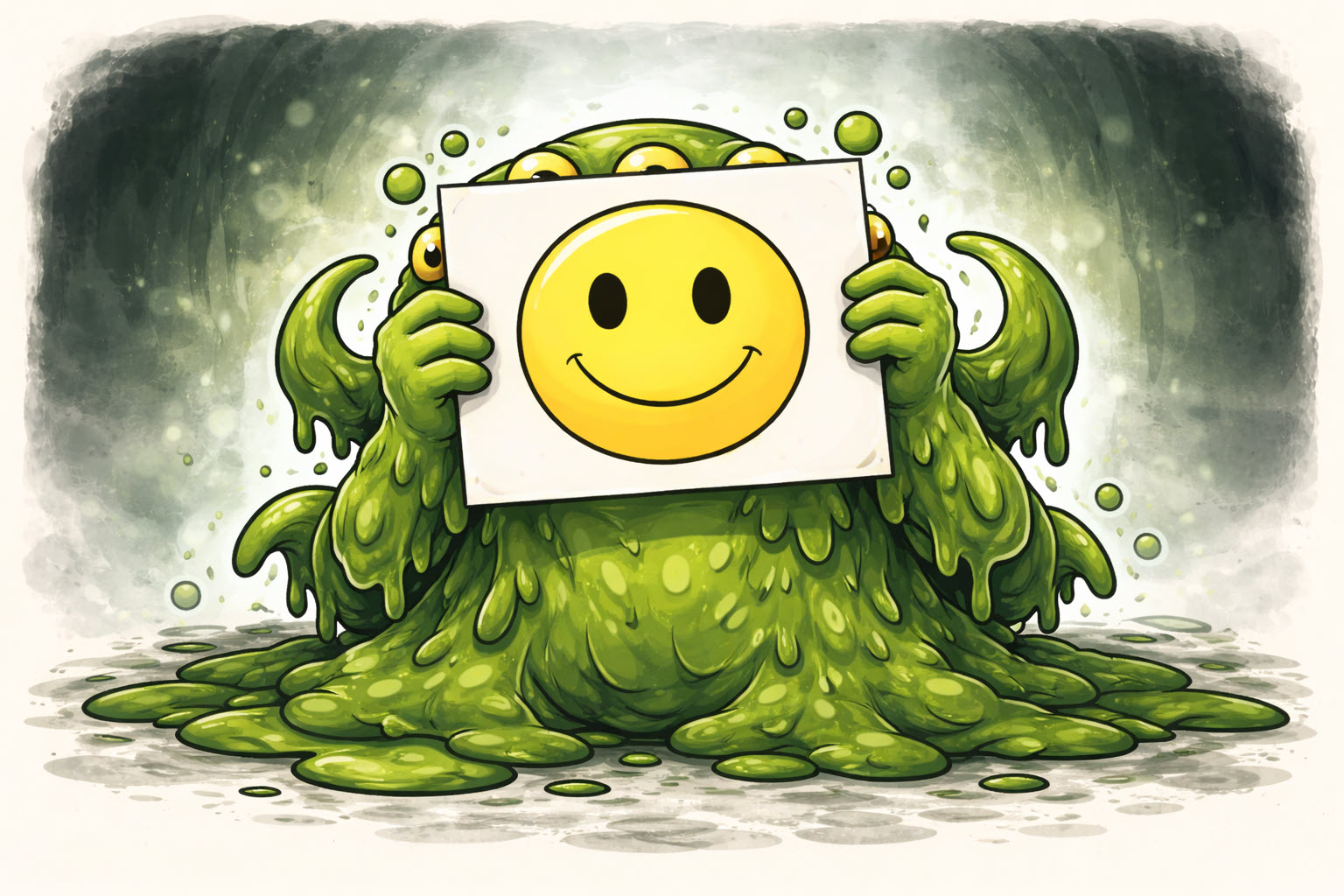 The Shoggoth wearing a smiley face mask